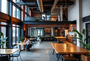 Interior view of Pittsburgh Yards showcasing coworking space and community atmosphere