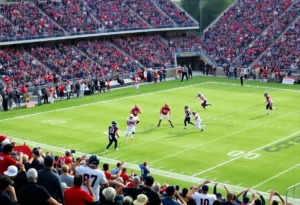 A thrilling moment from the Rams vs. Falcons football game.