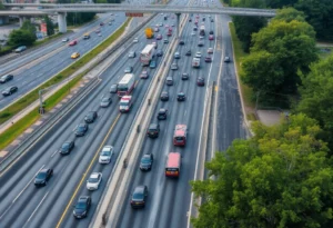 Traffic congestion on I-75/85 due to a major crash in Atlanta