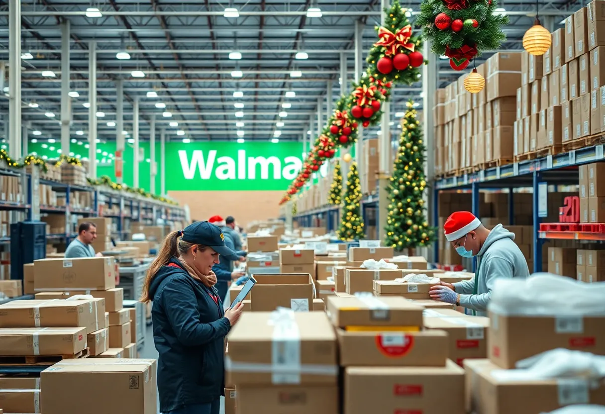 Walmart employees packaging holiday orders