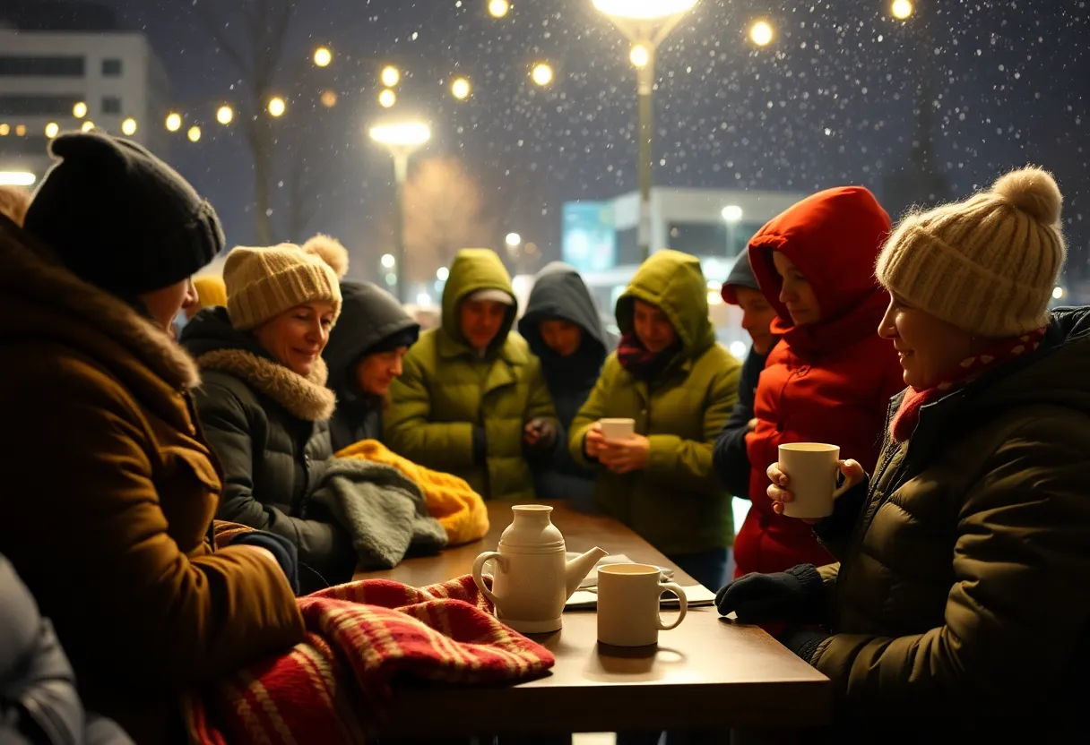 A warming center in Atlanta with people gathering for shelter during freezing temperatures.