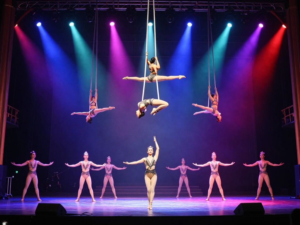 Aerial performers and cabaret dancers at After Dark show in Atlanta