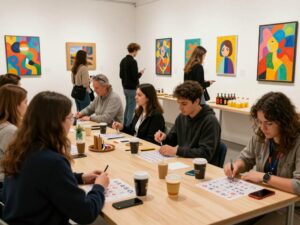 Participants enjoying Art Bingo at Tranquility Fine Arts