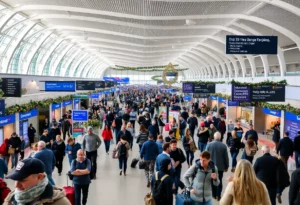 Crowded airport terminal during holiday travel