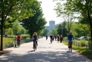 Atlanta Beltline featuring cyclists and pedestrians