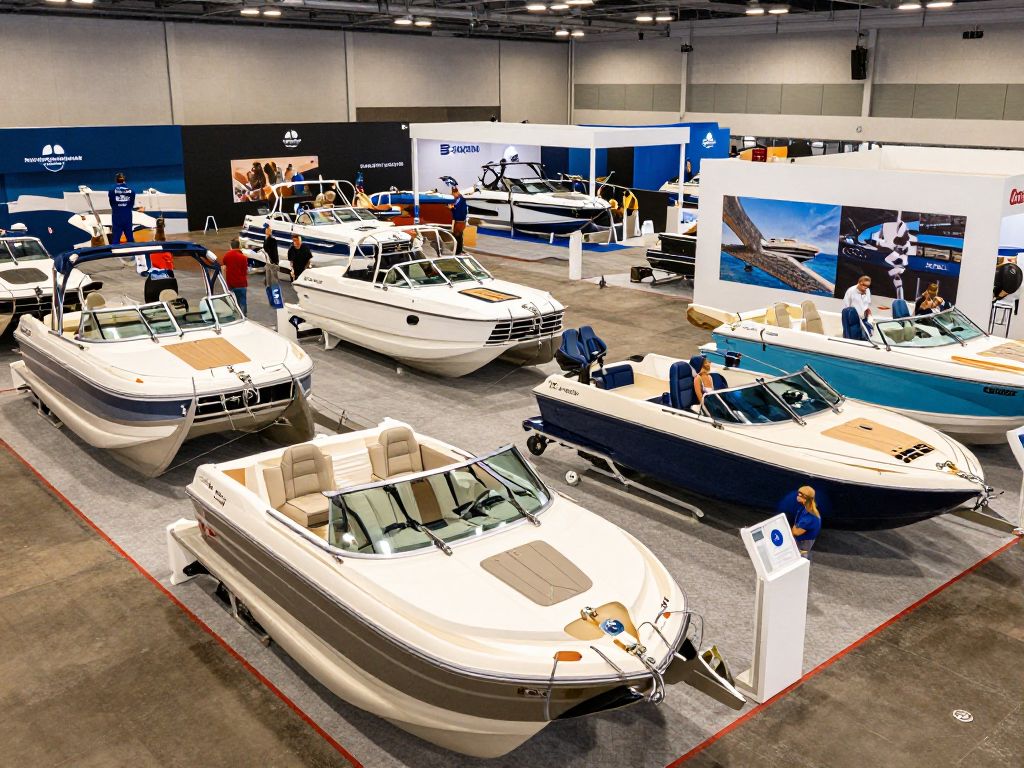 Display of various boats at the Atlanta Boat Show