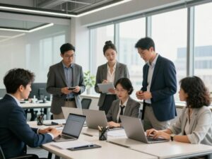 Professionals working together in an office symbolizing Atlanta's business growth.