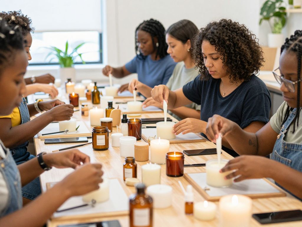 Participants engaged in candle making workshop in Atlanta