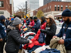 Volunteers at the Atlanta Coat Drive collecting coats for distribution