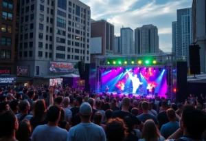 Vibrant concert scene in Atlanta with fans and stage