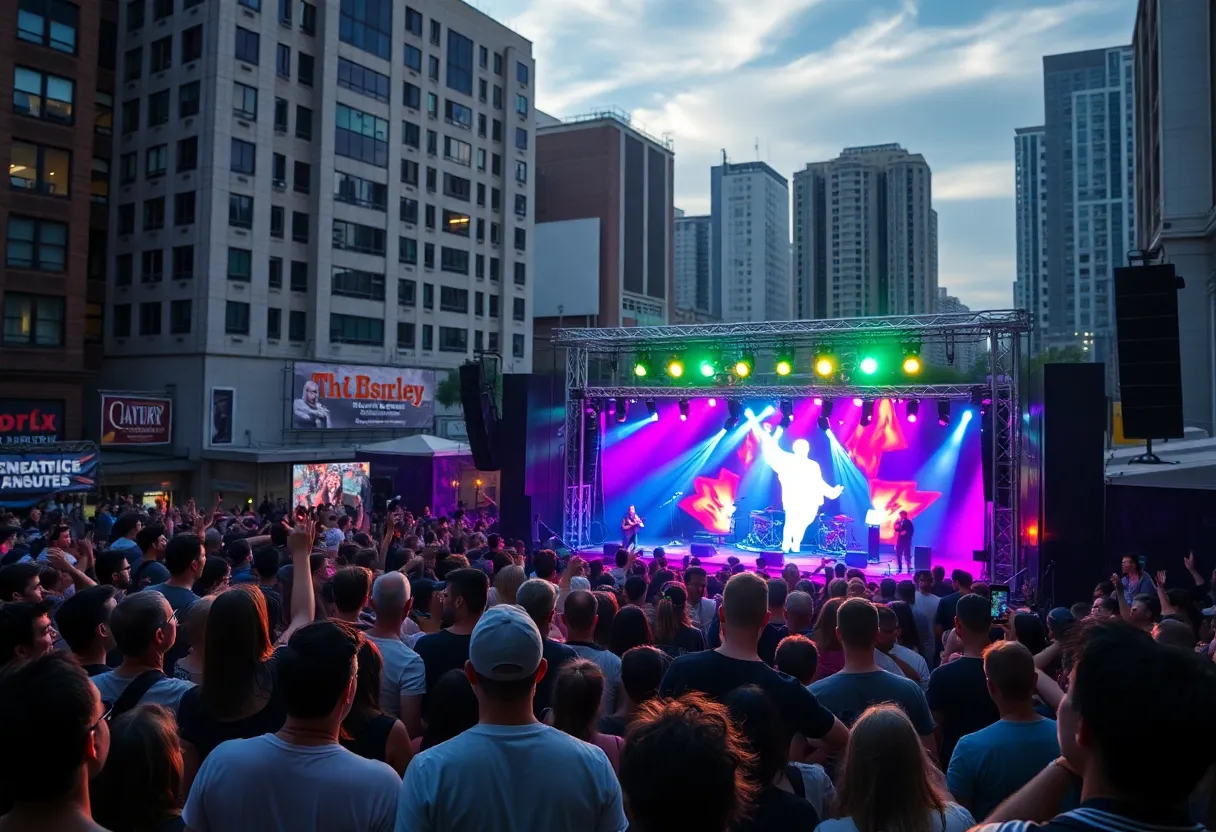 Vibrant concert scene in Atlanta with fans and stage