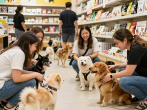 Families engaging in a dog adoption event at PetSmart in Atlanta