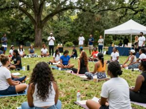 Community members engaging in various wellness activities