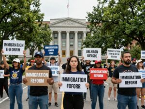 Protesters marching against ICE funding in Atlanta