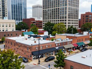 Cityscape of Atlanta with small businesses reflecting resilience