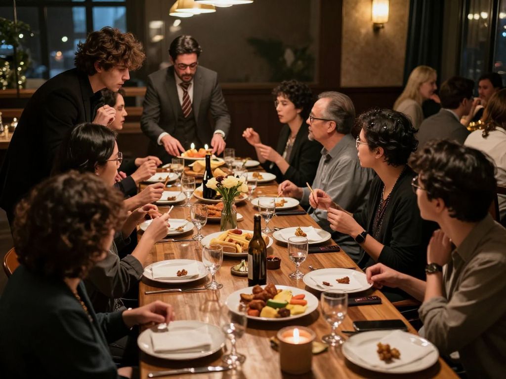 Guests enjoying an interactive murder mystery dinner show in Atlanta.