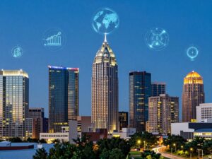 Vibrant skyline of Atlanta representing IT solutions and innovation.