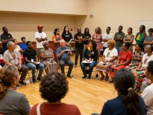 Community members sharing stories at the Atlanta Jewish Storytelling Festival