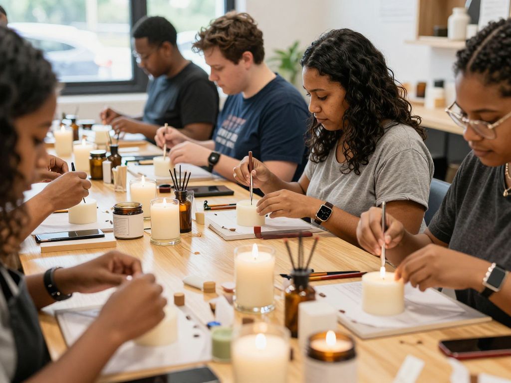 Participants creating candles at Atlanta's olfactive workshop