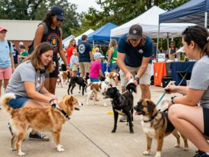 Families engaging with pets during the Atlanta adoption event