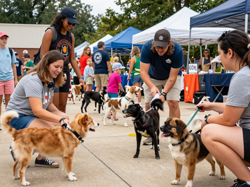 Families engaging with pets during the Atlanta adoption event