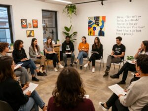 Community members engaging in a poetry workshop in Atlanta