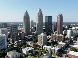 Aerial view of Atlanta showcasing diverse housing properties.