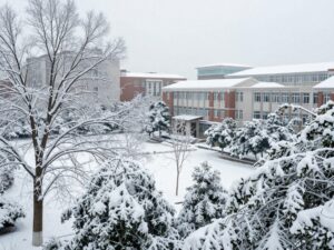 Snow-covered Atlanta University Center campus