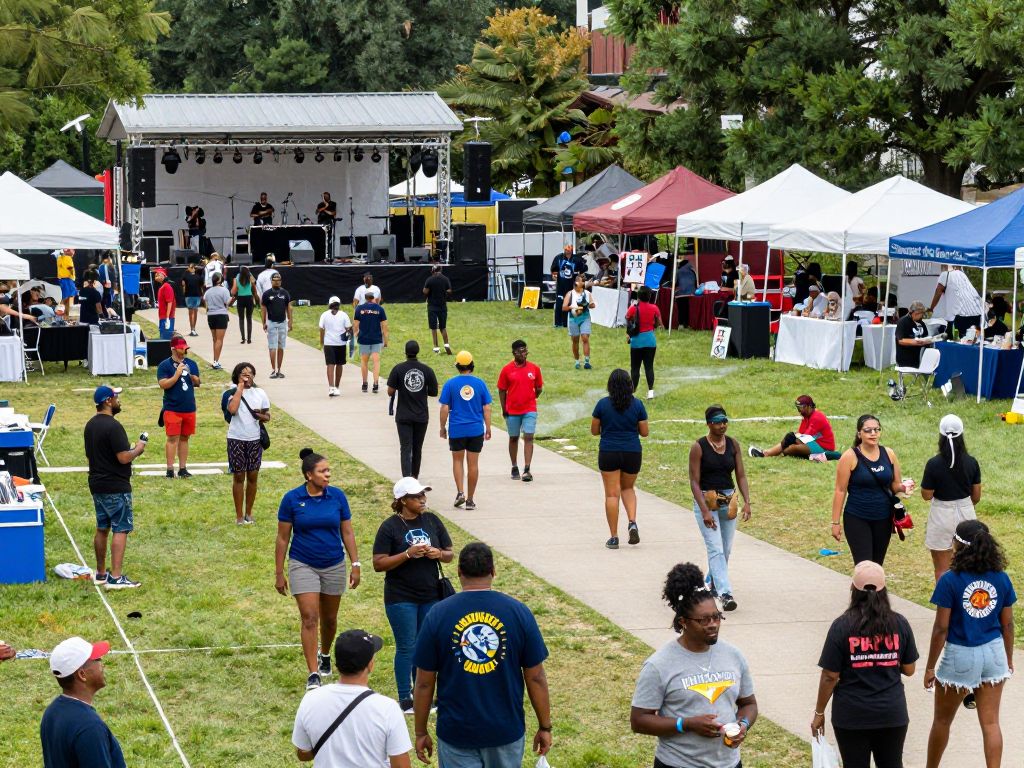 Scenes of community events in Atlanta with people enjoying various activities.