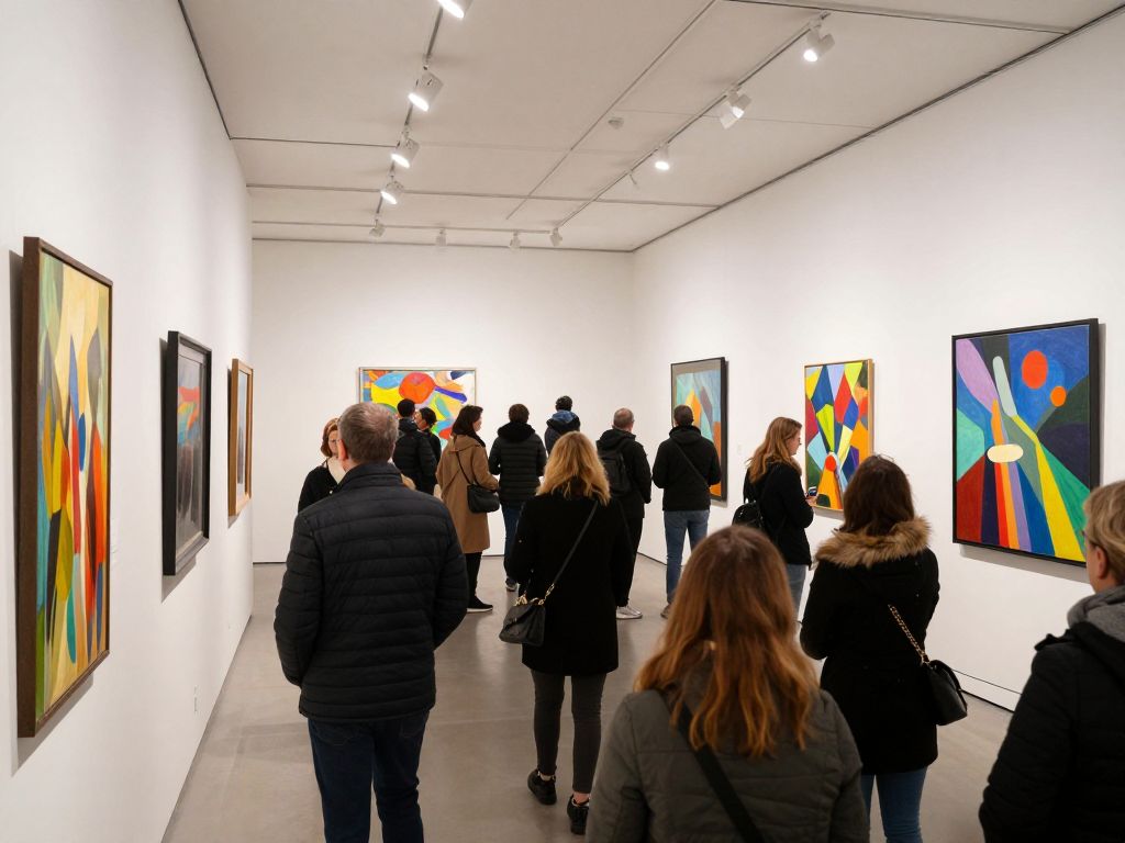A gallery scene showcasing diverse artworks during winter in Atlanta.