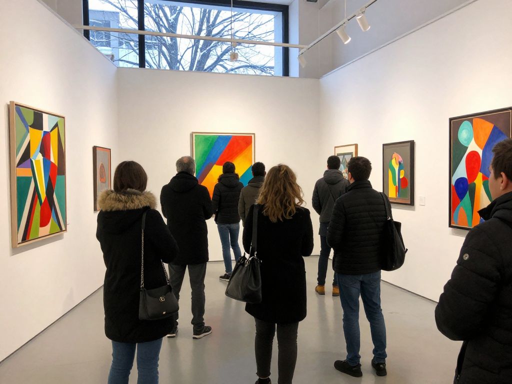 An art gallery in Atlanta featuring diverse artworks in a winter setting.