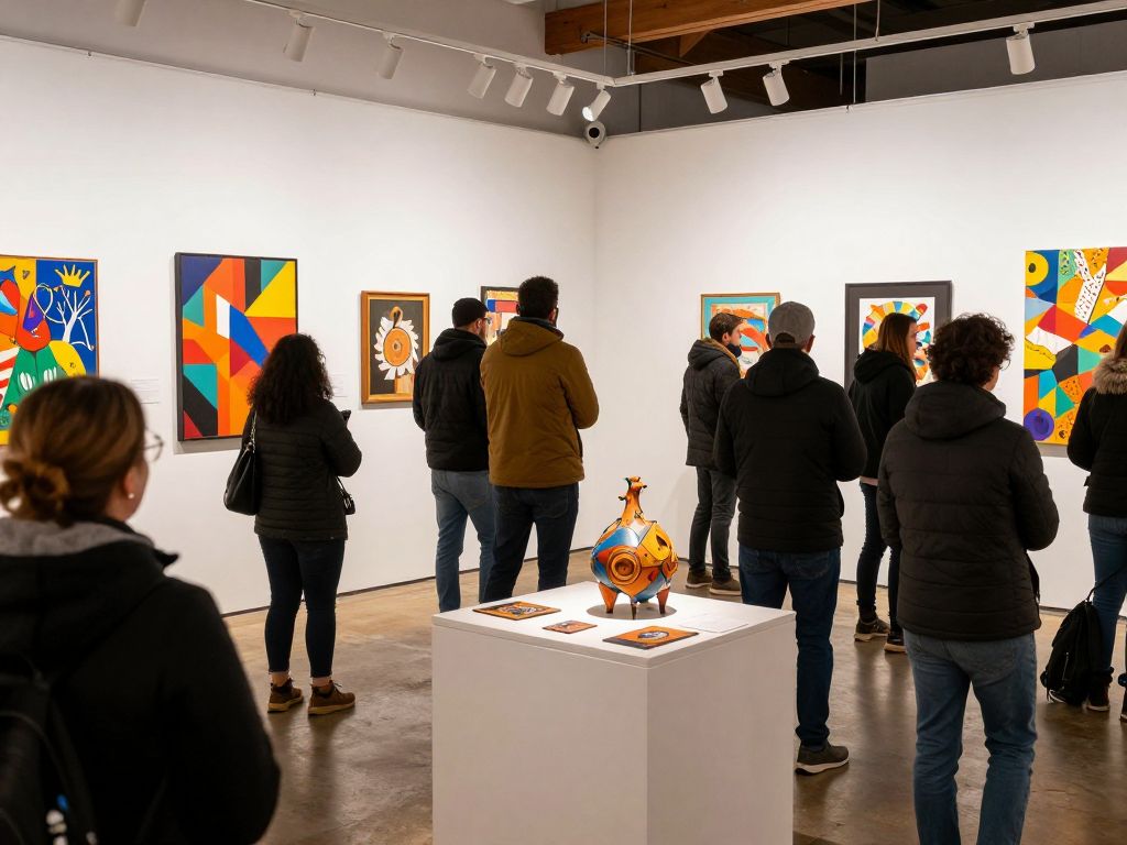 Art exhibition in Atlanta during winter showcasing various artists and artworks.