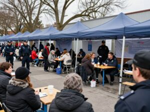Police presence at an Atlanta warming shelter after a shooting incident