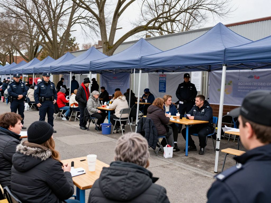 Police presence at an Atlanta warming shelter after a shooting incident