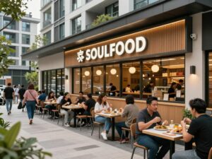Exterior view of The Busy Bee restaurant at Centennial Yards