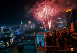 Fireworks and drone display over Atlanta during Countdown Over ATL