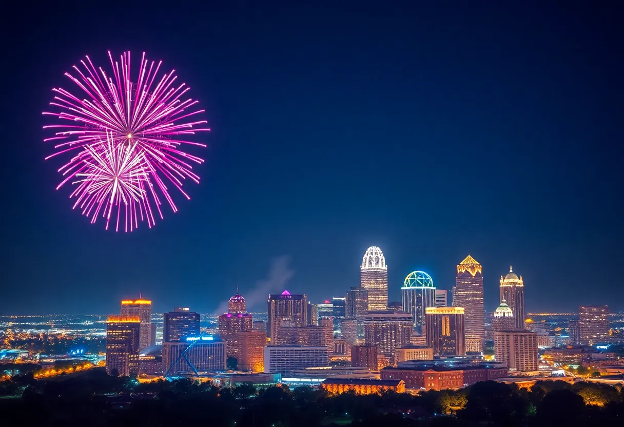 Fireworks and drone light show over Atlanta during Countdown Over ATL
