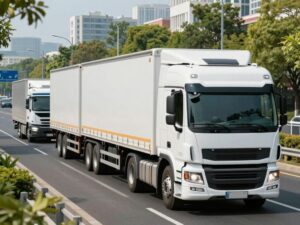 A modern fleet of trucks representing Cox Fleet operations on the highway.