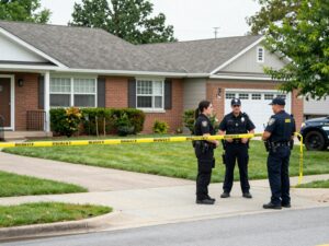 Police officers investigating a crime scene near Cedar Grove Middle School.
