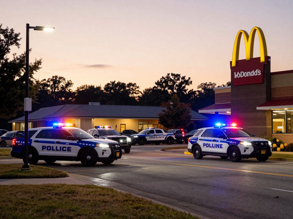 Police lights near a McDonald's in DeKalb County