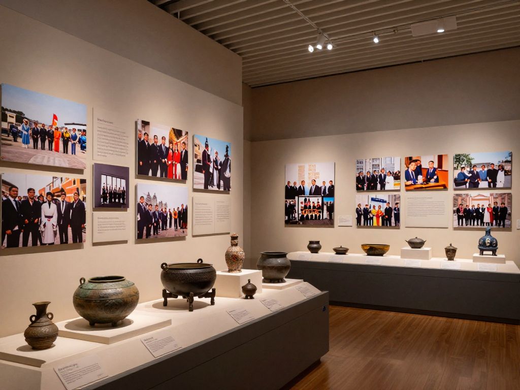 Interior view of the DeKalb History Center showcasing various historical exhibits