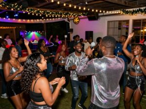 Community members celebrating at Dolly Parton's birthday bash.