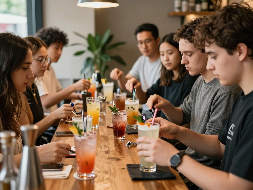 Participants enjoying a Dry January Cocktail Class at The Iberian Pig in Decatur