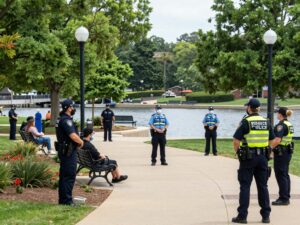 Police officers patrolling Emory Point area