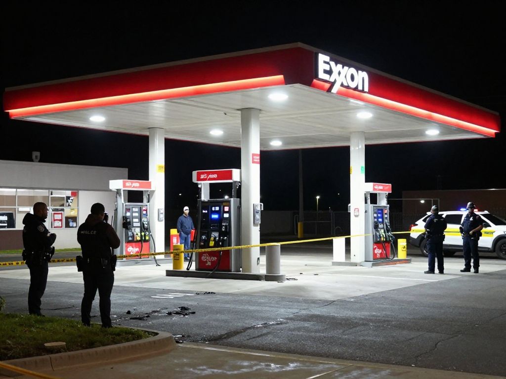 Exxon gas station in DeKalb County after a tragic shooting