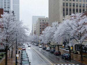 Icy streets in Atlanta due to freezing rain