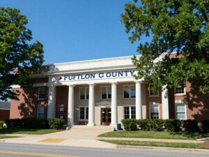 Exterior view of Fulton County election office in Union City, Georgia