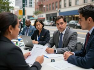Elections office in Fulton County with busy personnel and discussions