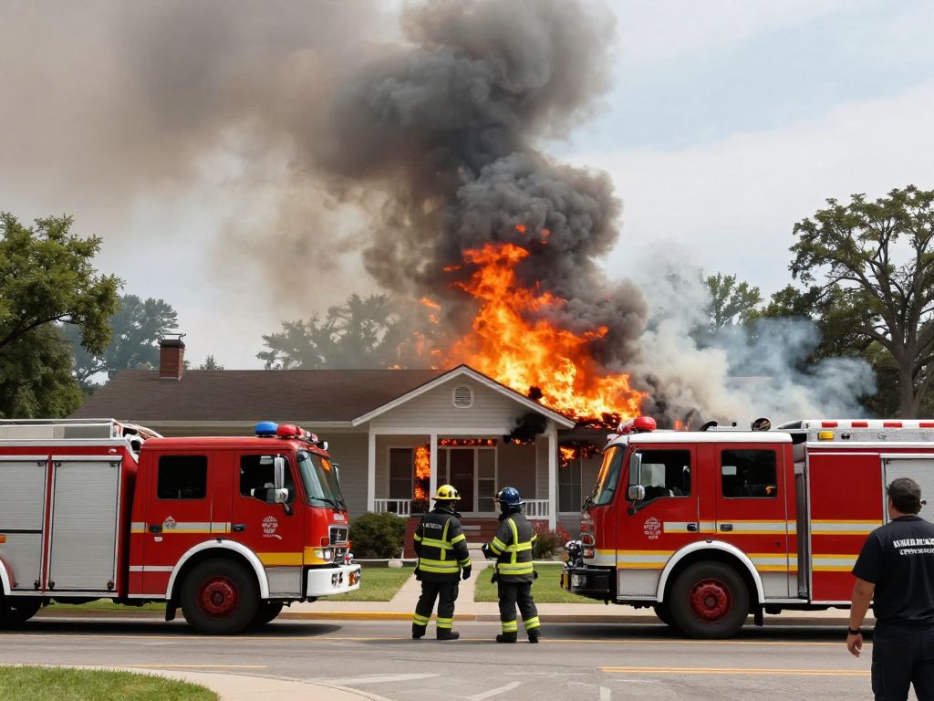 Firefighters battling a fire at a historic funeral home