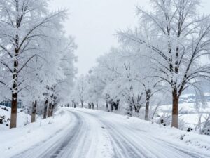 Ice-covered trees and roads in Georgia after an ice storm